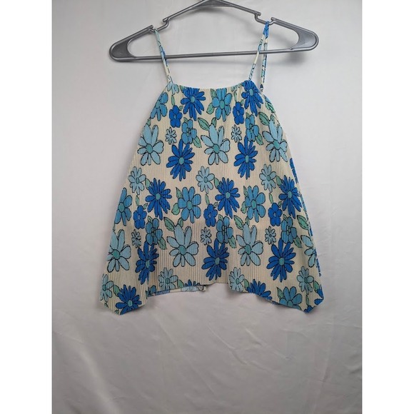 Walking On Sunshine Tank Top Girls XL Blue Floral Pleated Open Back KTP718550-N - Picture 2 of 8